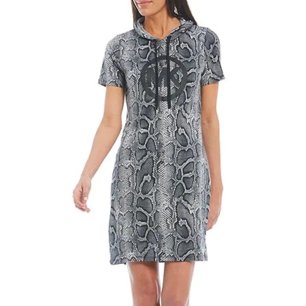 Michael Kors Super Snakeskin Print Organic Cotton Hoodie Dress.Medium.NWT!